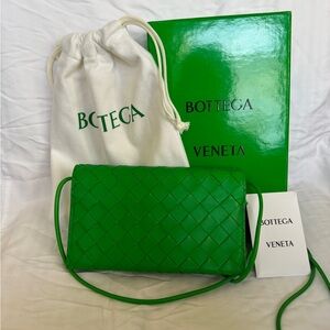 Bottega Veneta Signature Green Crossbody Wallet on Strap